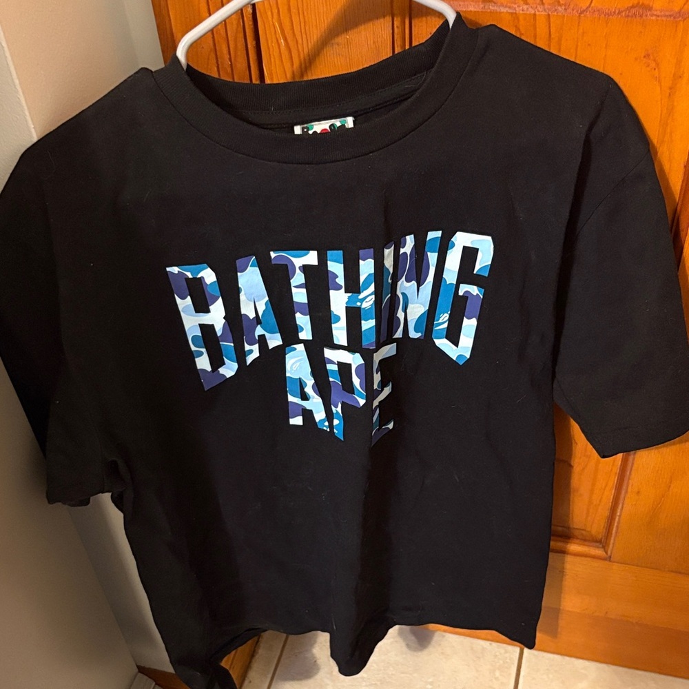 Bape Black Tee with Blue Camo Graphic